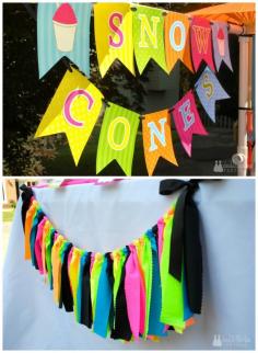 Snow Cone Stand. Get the neon fabric garland from Double the Fun Parties | doublefunparties....