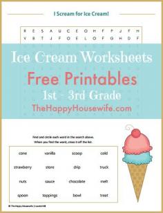 FREE Ice Cream Worksheets ~ geared for 1st-3rd graders | The Happy Housewife