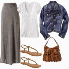 Casual Outfits | Grey Maxi with Denim Jacket