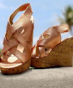 Leather Criss-Cross Wedges, in Gold or Bronze