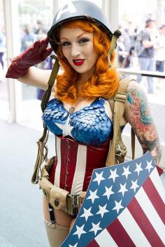 Beautifully detailed female Captain America cosplay at San Diego Comic Con 2013