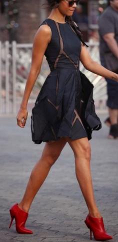 Awesome black dress and red heels