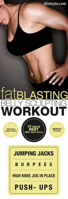 Fat Blasting Belly Sculpting Workout--a 4 minute fat blaster that burns fat for up to 24 hours!  #fatblaster #bellysculpting #workout #skinnyms