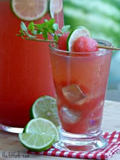Stevia-Sweetened Watermelon Ginger Limeade -- this drink recipe is sweet, sour and zippy all at once! A great way to stay hydrated during the summer and for outdoor entertaining.  #DrinkWatermelonDay @Watermelon Board | thefitfork.com