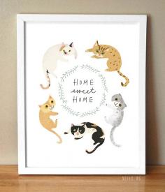 Home Sweet Home Cat Print 8.5X11 Pet Quote Art by PaperPlants