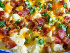 SPLENDID LOW-CARBING BY JENNIFER ELOFF: CREAMY CAULIFLOWER, CHEDDAR CHEESE AND BACON - This was very, very good! Visit us for more lovely recipes at: www.facebook.com/...