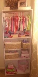 DIY Mama: Bookshelf to Baby Closet in the Infant Nursing/room for extra clothes.