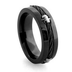Midnight Cable by Edward Mirell Men's 7.0mm Two-Tone Titanium Cable Wedding Band - Zales