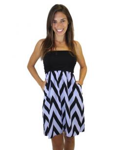 Lilac and Black Short Chevron Dress with Pockets