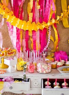 Dessert table at a pink lemonade summer birthday party