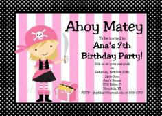 Girl Pirate Birthday Invitation Pink Pirate Party Invitations Printable or Printed