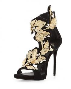 #Giuseppe Zanotti Suede & Crystal Leaf Sandal, Nero #Neiman Marcus #Shoeties