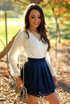 ShopSosie Blouse; Dark Blue Sheinside Skirt; Pietro Alessandro "Marley" bag; F21 Necklace | Style Inspiration by Jessica