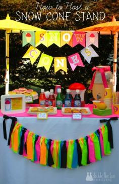 How to host a snow cone stand. Get the tips and tricks by Double the Fun Parties. doublefunparties.... #snowcone #lemonadestand