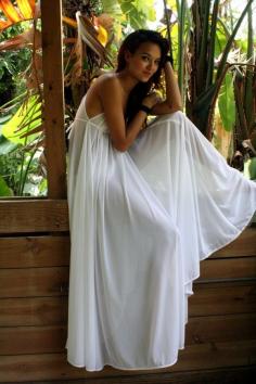 Grecian Goddess Bridal Nightgown Wedding Lingerie White Nylon 246" Full Sweep Angelic Honeymoon Gown. $95,00, via Etsy.