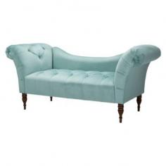 Skyline Furniture Button Tufted Velvet Chaise Settee - Caribbean