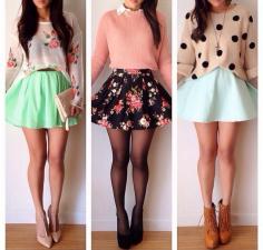 hipster outfit hipster fashion skater skirt floral mint green sweater laced booties