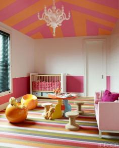 Chic Kids' Rooms. Pink stripes. Interior Design: Haynes Roberts.
