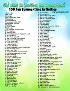 List of 100 fun summertime activities! From Inkhappi.com on TodaysCreativeBlo...