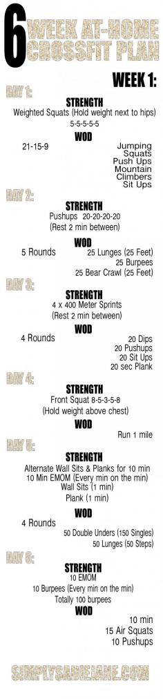 6 week AT-HOME CrossFit INSPIRED workout plan!!! WEEK 1!!! I want to follow your 6 week journey!! Post with the hashtags #6weekstofab