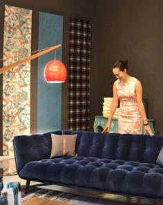 Fabulous Furniture and Accessories. Roche Bobois's blue velvet PROFILE sofa / chesterfield.