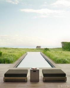 Summer. Infinity pool at a Southampton Beach House. Interior Design: Haynes Roberts.