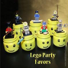 Lego party favors - spray paint baby food jars and put mystery mini figures in them as favors