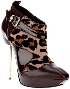 Versace brown leopard stiletto boot; available online at FarFetch