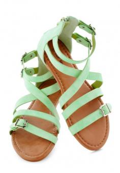 Seafoam the Sights Sandal - Green, Solid, Buckles, Urban, Summer, Flat, Beach/Resort, Casual, Pastel, Strappy