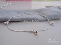 Free Shipping 925 sterling silver beautiful high-quality Fashion Snake chain three bell anklets H0017