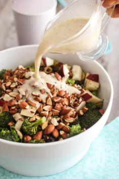 Broccoli, Apple and Almond Salad, this is great for get togethers and you can make it ahead of time! {theHealthyFoodie} #Broccoli