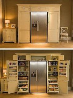 I would be in heaven!!!! Pantry surrounding fridge. All food in one place!