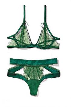 Green lace and silk bra, underwear