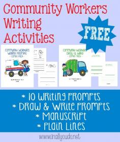 FREE Community Workers Writing Activities - In All You Do  **10 writing prompts, 5 Draw & Write prompts in both Manuscript and Plain Lines**