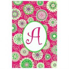 Double-sided making monogram legible from either side Monogram Letter A Garden Flag size is 12 inches wide x 18 inches long Fits garden flag pole or stand Flags are made of permanently dyed polyester Fade and mildew resistant Made for all weather New Monogram - a brand new design! Fun beautiful fashion circle print with pink background on one side and green print on the other side. Welcome all your guests with this beautiful garden flag banner.