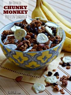 Not Quite So Chunky Monkey Protein Granola - this easy breakfast recipe also makes a sensible snack and includes @Blue Diamond Almonds almonds #ad | thefitfork.com