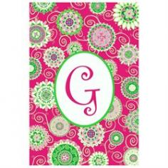 Double-sided making monogram legible from either side Monogram Letter G Garden Flag size is 12 inches wide x 18 inches long Fits garden flag pole or stand Flags are made of permanently dyed polyester Fade and mildew resistant Made for all weather New Monogram - a brand new design! Fun beautiful fashion circle print with pink background on one side and green print on the other side. Welcome all your guests with this beautiful garden flag banner.