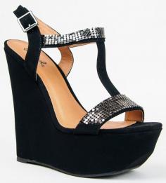 Women's #Fashion #Shoes:  Qupid COLLIDE-09 #Black and Silver Sequin T-Strap Platform Slingback Wedge Heel Sandal: #Wedges