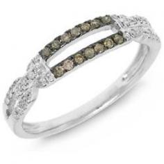 0.23Ct 14K White Gold White & Champagne Diamond Women's Fashion Right Hand Ring