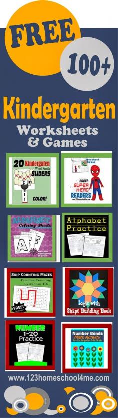 Over 100 FREE Kindergarten worksheets, games, and units #kindergarten #homeschooling