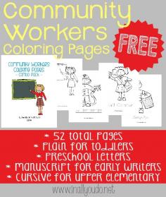 FREE Community Workers Coloring Pages Handwriting Practice for Preschool, Manuscript and Cursive!! Also includes plain coloring pages for toddlers! - In All You Do