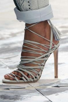 #RobertoCavalli SS 2014, strappy plaited sandal with tassel