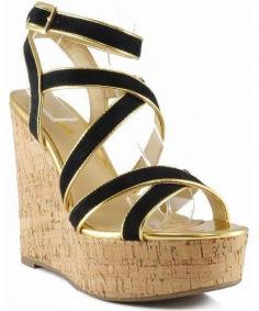 Women's #Fashion #Shoes:  Soda Telsa Metallic Detail Strappy Cord Platform Wedge Shoes #Black and Gold: #Wedges