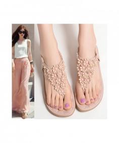 Bohemia beads flower pink sandals