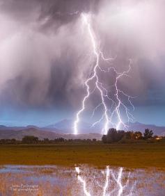 Lightning Striking Longs Peak Foothills, Colorado