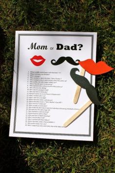cute baby shower game! a list of questions about the soon-to-be mommy & daddy and guests answer the questions using lips and mustaches!