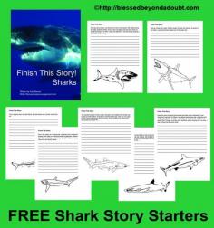 Finish The Story: Sharks is a brand new set of 8 story starters with awesome shark graphics just in time for Shark week. Plus, this article is chock full of amazing (and mostly free!) shark resources to round out your studies. #sharkweek