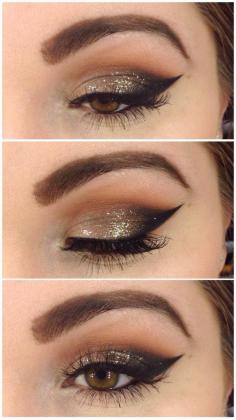 #glitter #wingedliner #makeup #cateye #bold #brown #warm #eyeshadow #evening