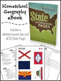 Homeschool Geography: State Notebooking Pages eBook NOW with a complete Answer Key and all 50 State Flags | The Happy Housewife