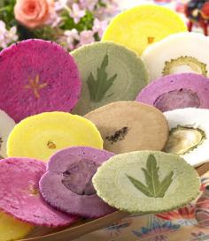 Japanese "crackers" made from dried fruits, seasonings, and edible flowers.